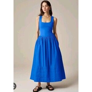 J. Crew Drop-Waist Mixy Dress Blue Sleeveless Pockets Stretch CJ497 Size M NWT